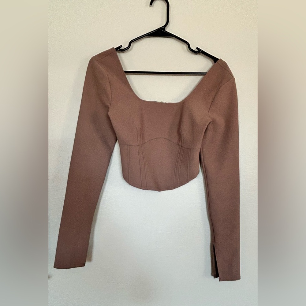 Abercrombie & Fitch brown cropped corset top long sleeve xs - Picture 2 of 6